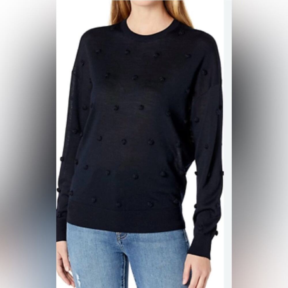 Theory Navy Wool Bobble Bering Pullover Sweater Size Small EUC
